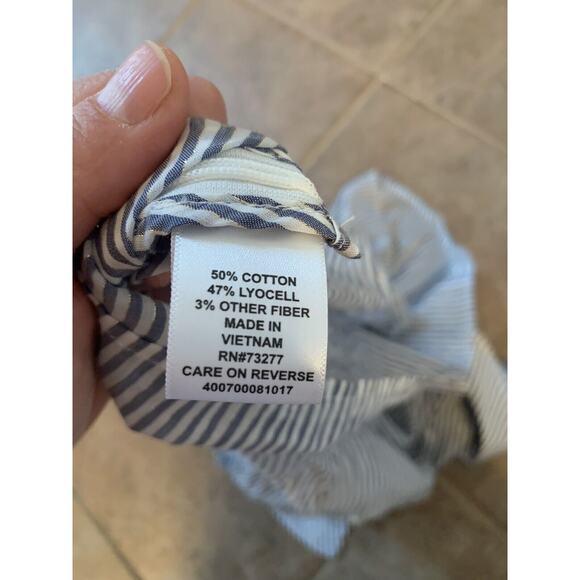 Elle XL Sheer Blue White Stripe Collar Pullover Tank Top Gold Thread Zip Side - Picture 7 of 9